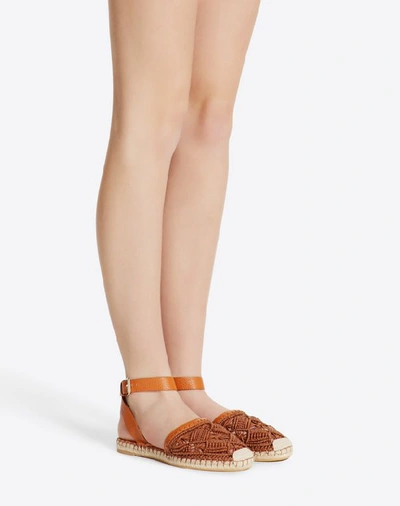 Shop Valentino Grainy Calfskin And Macramé Lace Espadrille 20 Mm In Tan
