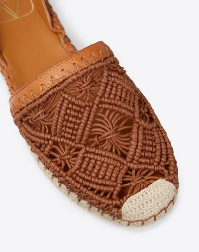 Shop Valentino Grainy Calfskin And Macramé Lace Espadrille 20 Mm In Tan