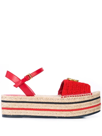 Shop Gucci Crochet Espadrille Sandals - Red