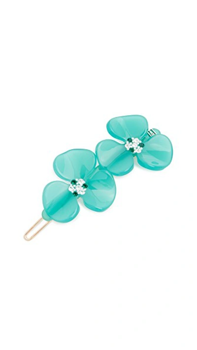 Shop Alexandre De Paris Floral Barrette In Jade