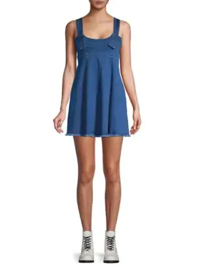 Shop Bcbgeneration Scoopneck Denim A-line Dress In Blue