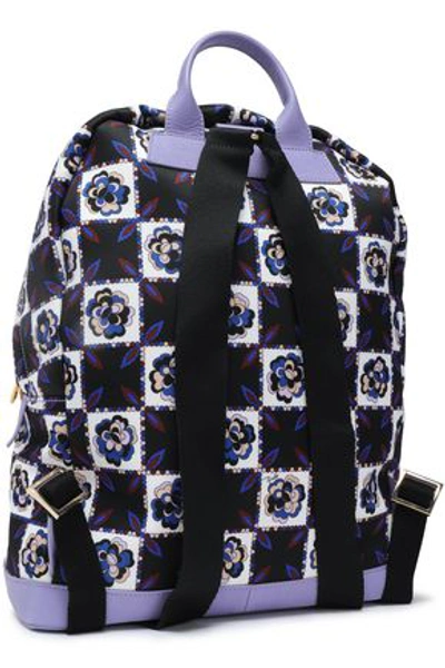 Shop Emilio Pucci Leather-trimmed Checked Twill Backpack In Lavender