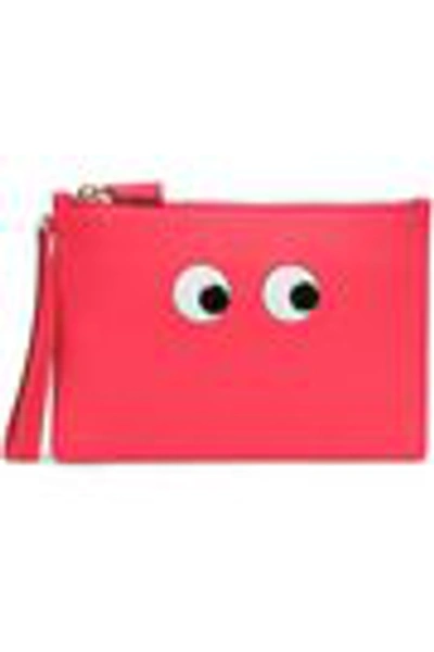 Shop Anya Hindmarch Woman Eyes Embossed Leather Pouch Papaya
