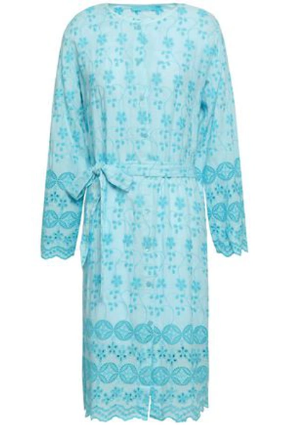 Shop Melissa Odabash Cecilia Belted Broderie Anglaise Voile Dress In Turquoise