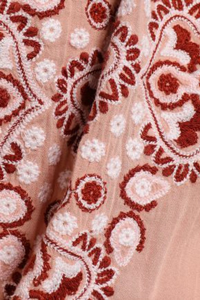 Shop Melissa Odabash Nadja Lace-up Embroidered Voile Mini Dress In Antique Rose