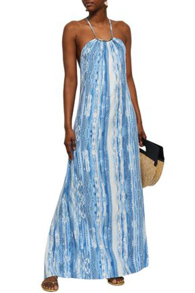 Shop Melissa Odabash Sonia Snake-print Voile Maxi Dress In Light Blue