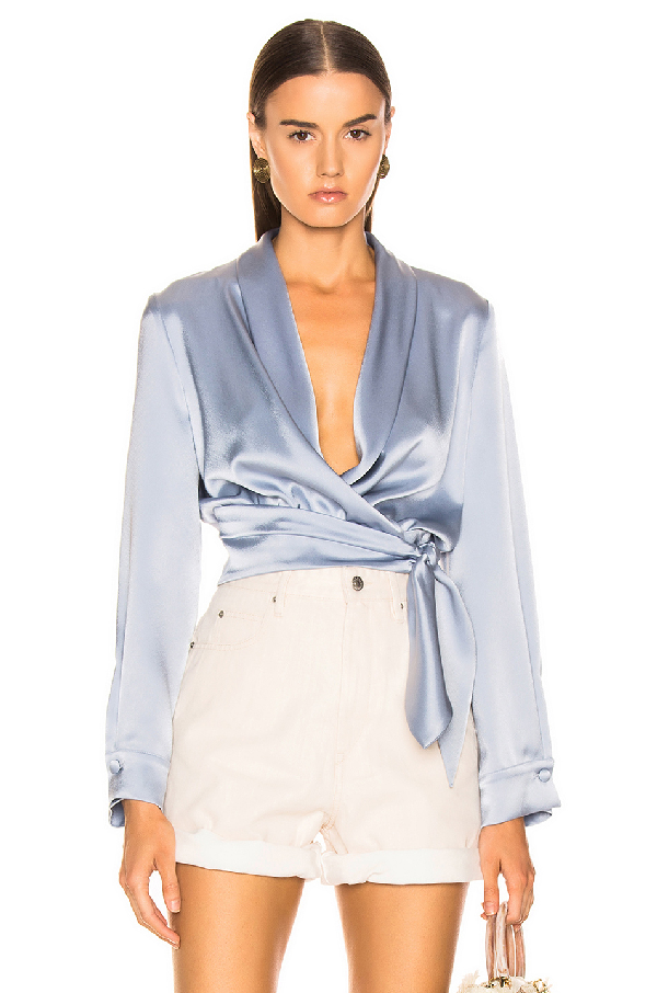 blue satin wrap top
