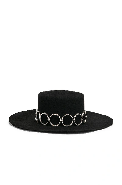 Shop Saint Laurent Circle Belt Hat In Black & Silver