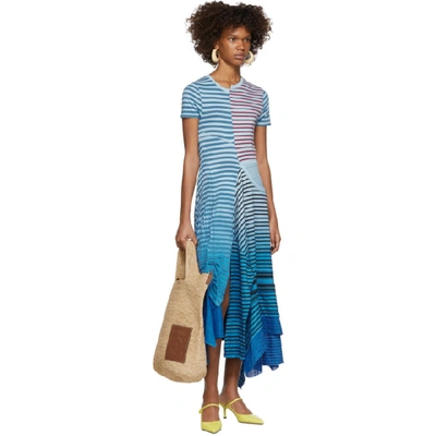 Shop Loewe Blue Asymmetric Striped Tie-dye Dress In 5100 Blue