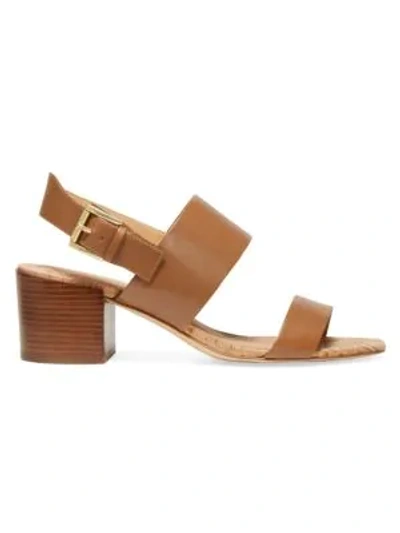Shop Michael Michael Kors Angeline Leather Block Heel Sandals In Acorn