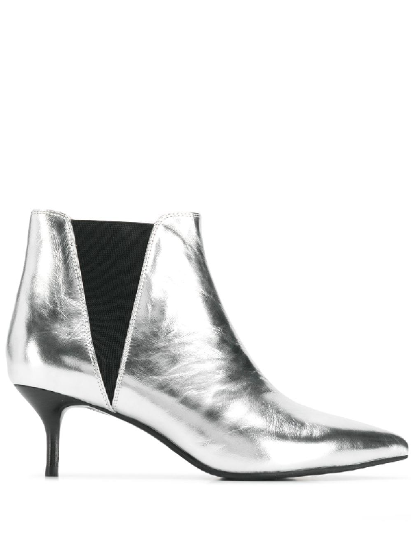 silver kitten heel ankle boots