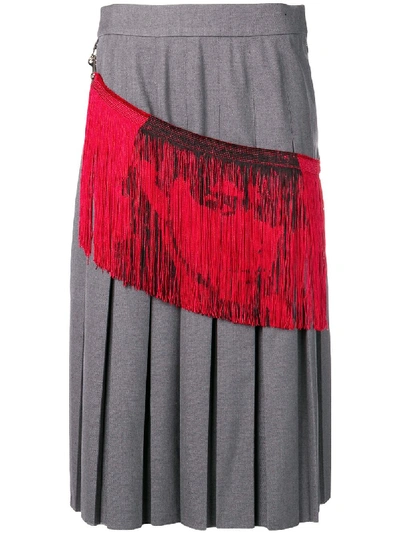 Shop Calvin Klein 205w39nyc Fringed Pleated Midi Skirt - Grey