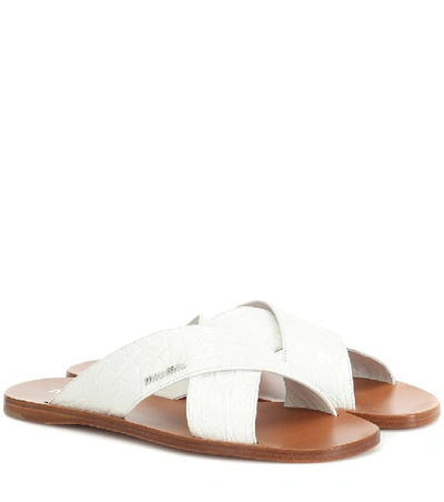 Shop Miu Miu Croc-effect Leather Sandals In White