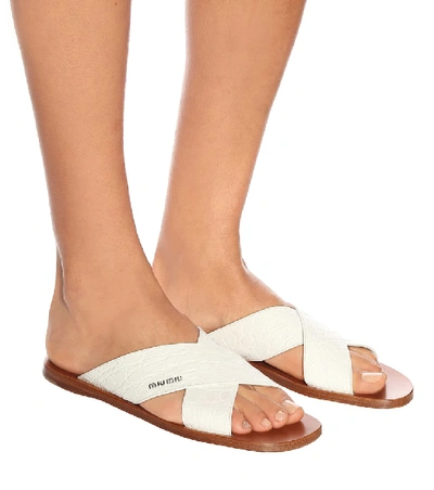Shop Miu Miu Croc-effect Leather Sandals In White