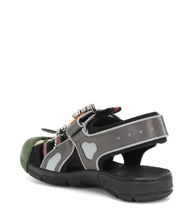 Shop Gucci Tinsel Leather And Mesh Sandals In Black