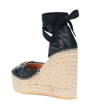 Shop Gucci Double G Leather Espadrille Wedges In Black
