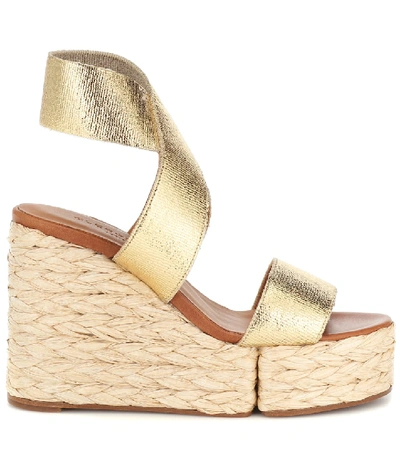 Shop Clergerie Aurore Leather Wedge Sandals In Gold