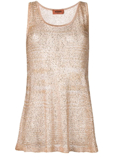 Shop Missoni Sequin Embroidered Tank Top - Blue