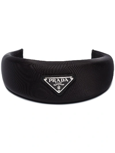 Shop Prada Logo Plaque Headband - Black