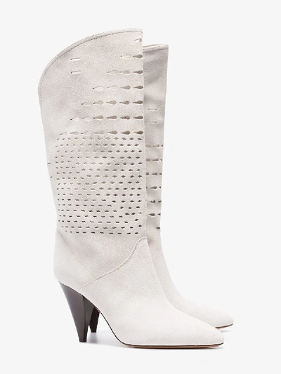 Shop Isabel Marant White Lurrey 90 Perforated Leather Boots