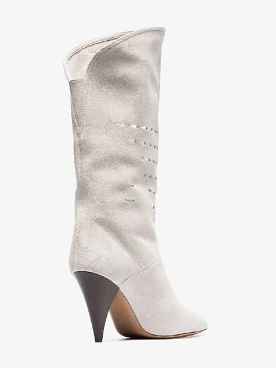 Shop Isabel Marant White Lurrey 90 Perforated Leather Boots