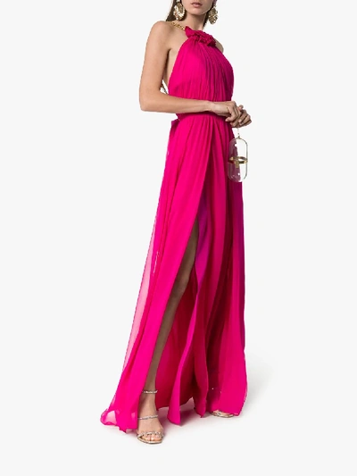 Shop Haney Emeline Halterneck Silk Maxi Dress In Pink