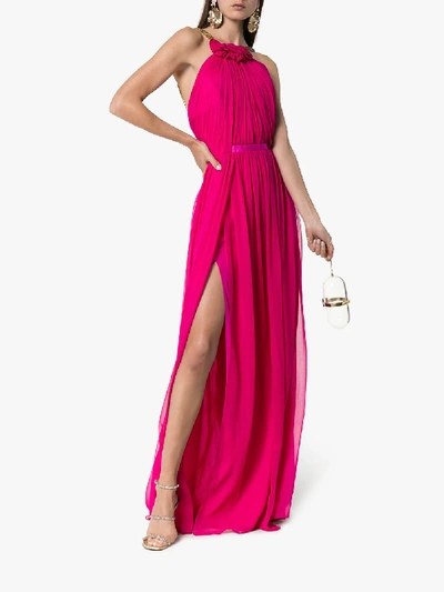 Shop Haney Emeline Halterneck Silk Maxi Dress In Pink