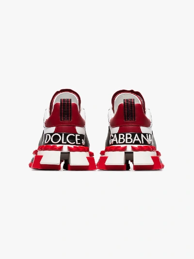 Shop Dolce & Gabbana White And Red Super King Leather Low-top Sneakers In White/red