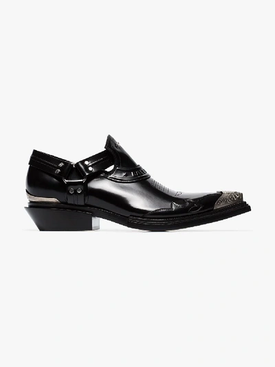 Shop Balenciaga Black Santiago Steel Capped Leather Loafers In 1000 Black