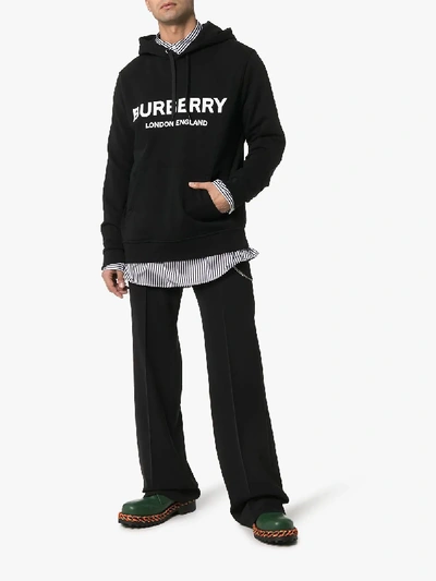 Shop Burberry Logo Print Cotton Hoodie In Black