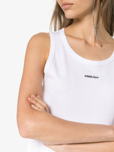 Shop Ambush Waves Logo Print Sleeveless Cotton T-shirt In White