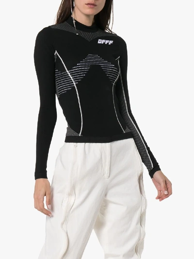 Shop Off-white Long-sleeved Athletic Fit Logo Top In Black