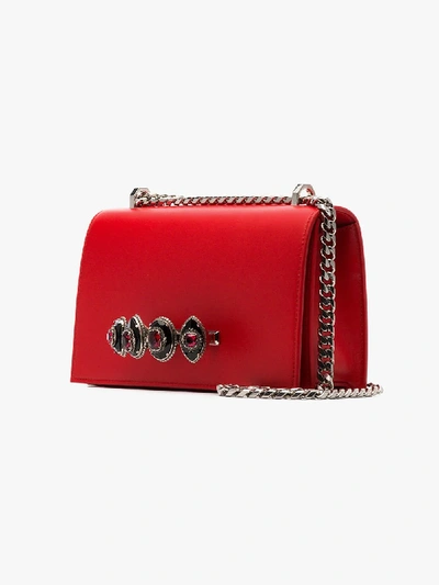 Shop Alexander Mcqueen Red Jewel-embellished Leather Cross Body Bag