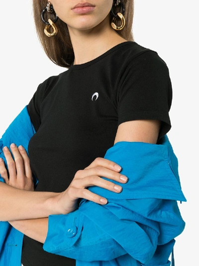 Shop Marine Serre Black Crescent Moon Embroidered T-shirt