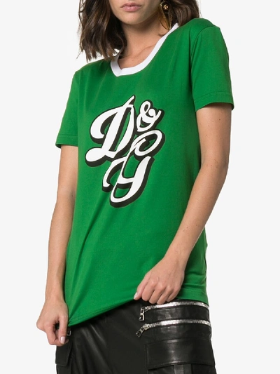 Shop Dolce & Gabbana Logo Print Cotton T-shirt In Hvz35 Green