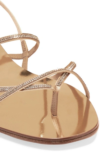Shop Pedro Garcia Ebbie Swarovski-embellished Metallic Leather Sandals In Gold
