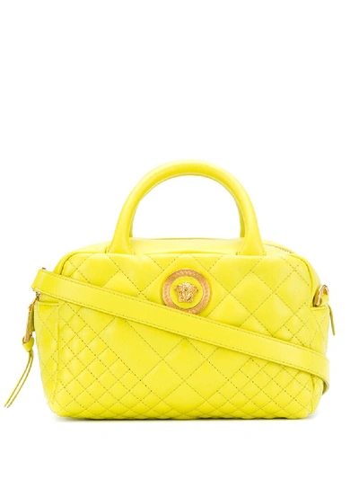 Shop Versace Logo Quilted Shoulder Bag - Yellow