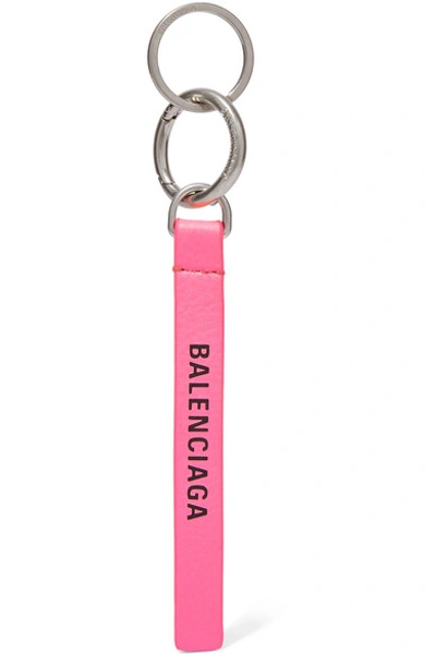 Shop Balenciaga Neon Printed Leather Keychain In Pink