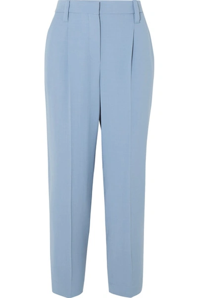 Shop Brunello Cucinelli Cropped Wool-blend Pants In Light Blue