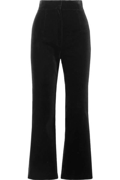 Shop Saint Laurent Cropped Cotton-velvet Flared Pants In Black
