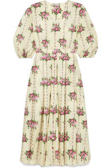 Emilia Wickstead Pleated Floral-print Cotton Midi Dress In Yellow ...
