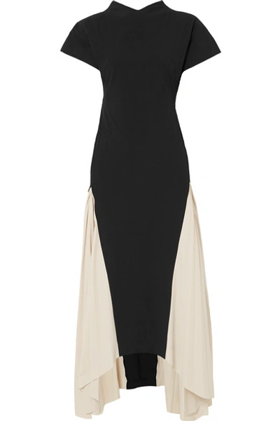 Shop A.w.a.k.e. Iris Two-tone Crepe De Chine Maxi Dress In Black