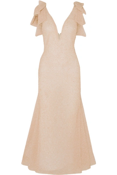 Shop Rodarte Embellished Tulle Midi Dress In Blush