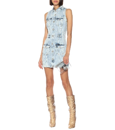 Shop Balmain Denim Minidress In Blue