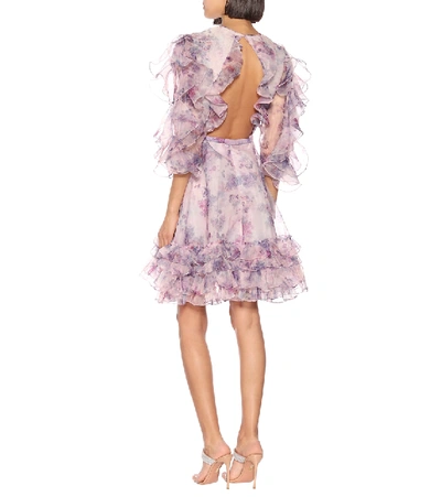 Shop Costarellos Floral Silk-organza Minidress In Purple