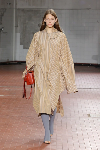 Shop Jil Sander Striped Cotton Shirt Dress In Brown