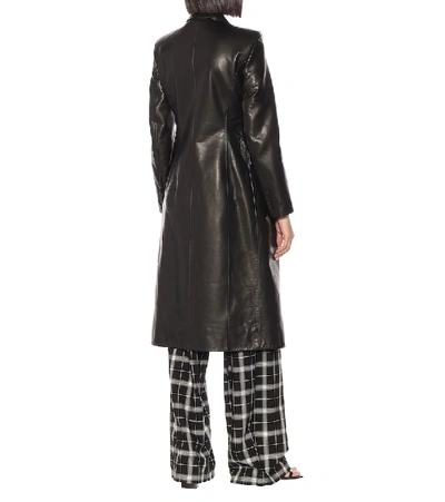 Shop Balenciaga Hourglass Leather Coat In Black