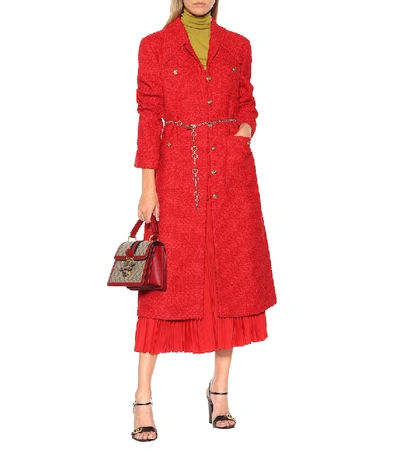 Shop Gucci Tweed Coat In Red