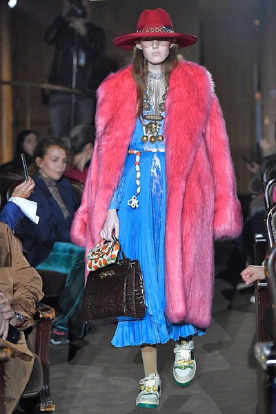 Shop Gucci Faux Fur Coat In Pink