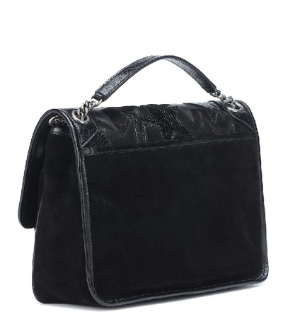 Shop Saint Laurent Niki Medium Suede Shoulder Bag In Black